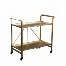 Mayco Hotel Trolley Indoor or Outdoor Gold Folding Metal Rolling Serving Bar Cart